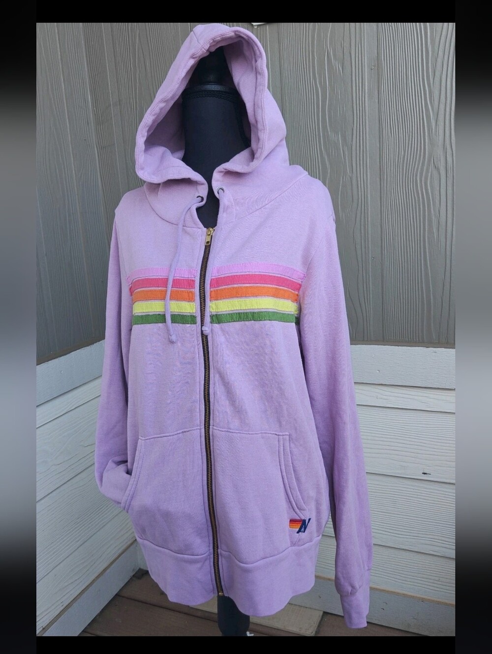 Aviator Nation Size M Violet 5 Stripe Zip-Up Hoodie Unisex